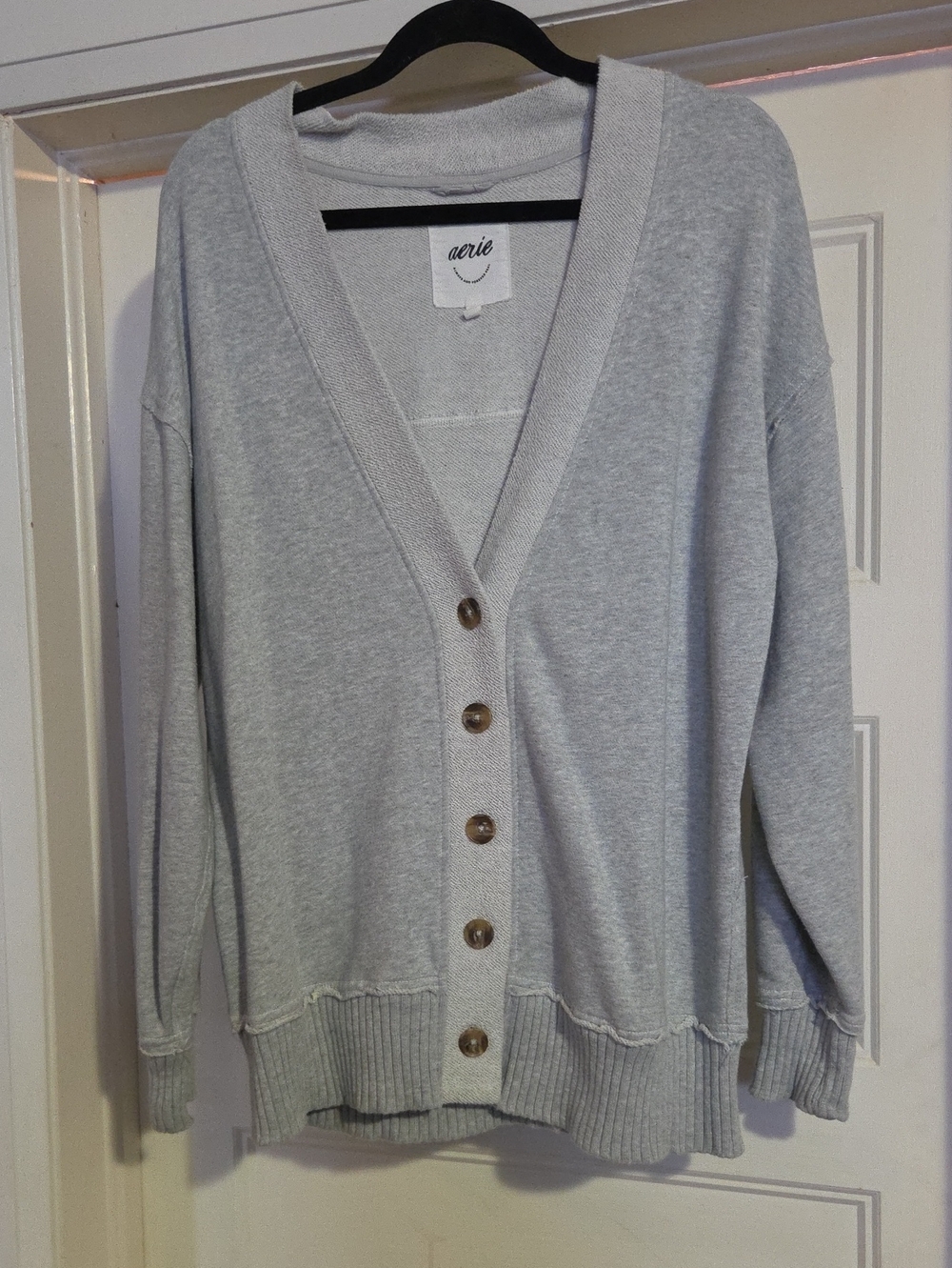 aerie Heather Gray Button-Front V-Neck Cardigan